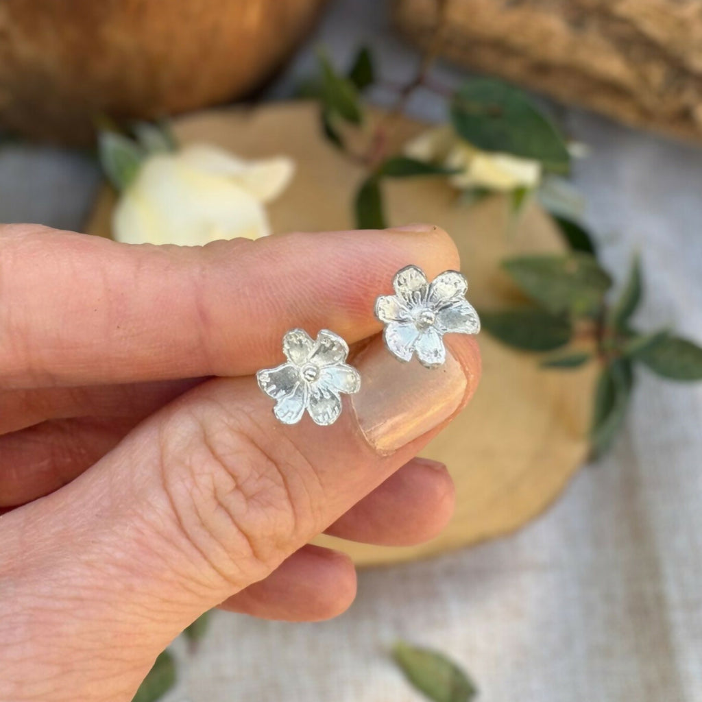 Silver Blossom Flower Stud Earrings by Curious Magpie Jewellery