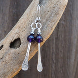 Amethyst forged silver earrings