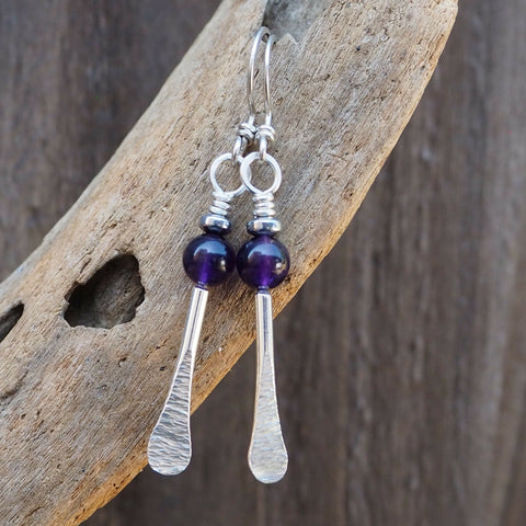 Amethyst forged silver earrings