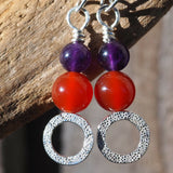Carnelian and Amethyst Dangle Hoop Earrings