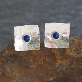 Square Lapis Lazuli Silver Stud Earrings