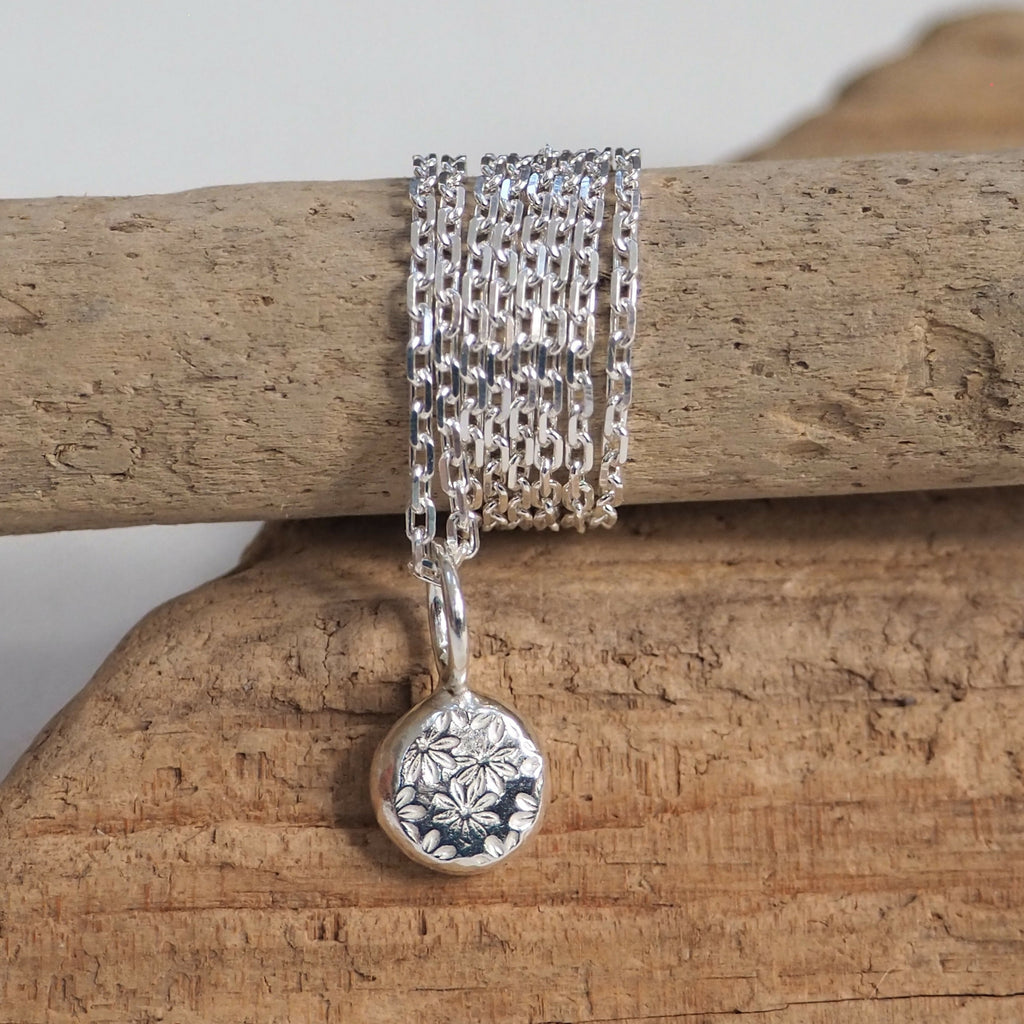 Silver Flower Pebble Pendant