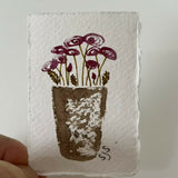 Ranunculus Pot - Original Framed Miniature Botanical Ink Painting
