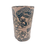 Teal Green Sgraffito Swallows Vase 2 - W
