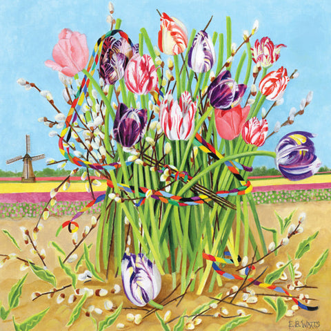 E B Watts, Tulips Entwined, Fine Art Greeting Card