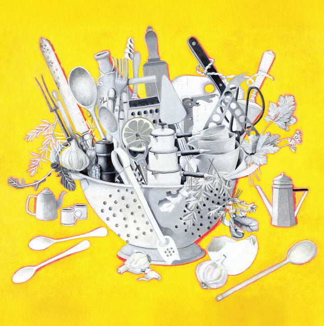 KItchen In A Colander, A fine art greeting card by painter E B Watts