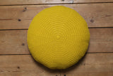 Hand Crocheted Golden Yellow Round Lambswool Cushion