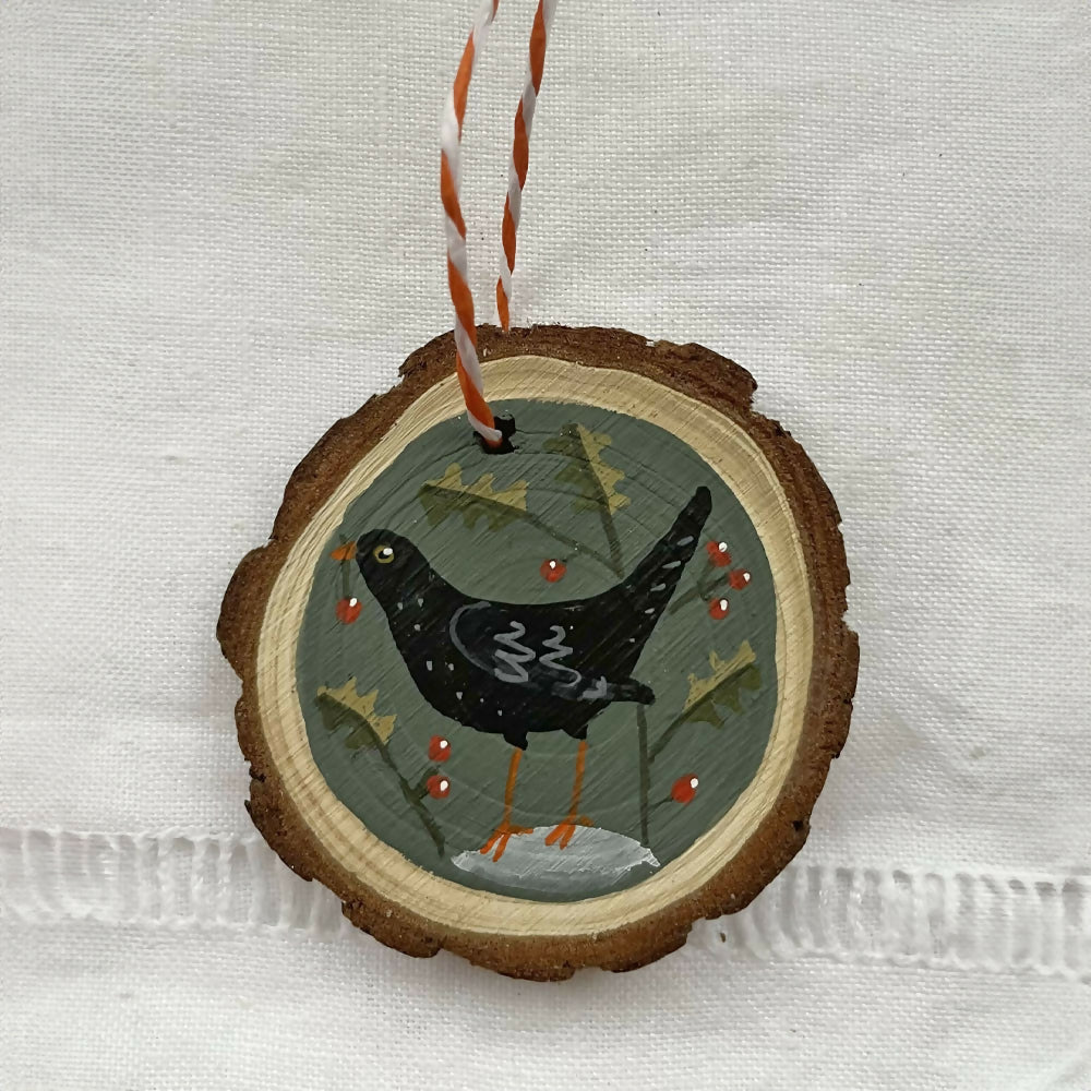 Blackbird - Hand Painted Hanging Decoration