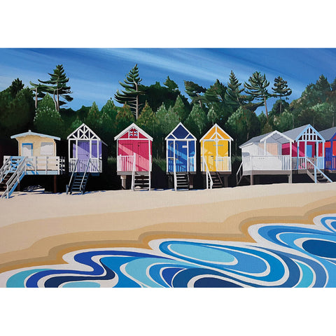 Faye Baines, Se View Beach Huts, Fine Art Greeting Card