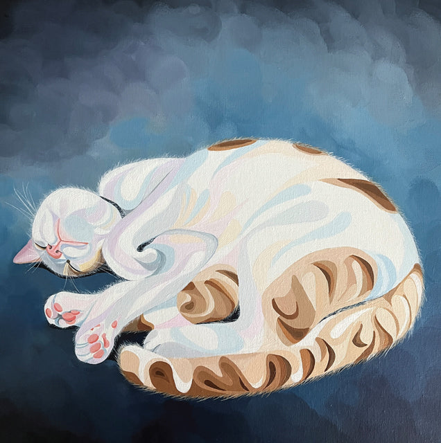Faye Bianes, Snoozing (cat), blank art card 