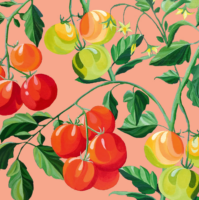 Painted tomatoes on a peach background
