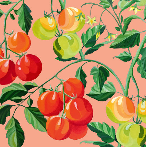 Painted tomatoes on a peach background