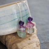 Fluorite and Amethyst Drop Earrings
