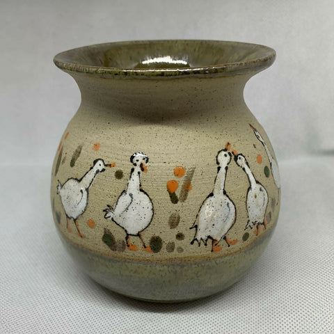 Hand Thrown Stoneware Illustrated Vase - Geese