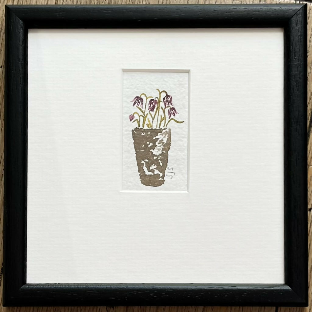Fritillary Pot - Original Framed Miniature Botanical Ink Painting