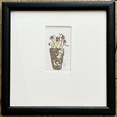 Fritillary Pot - Original Framed Miniature Botanical Ink Painting