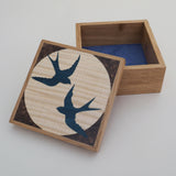 Swallows - Hand cut Marquetry Wooden Trinket Box
