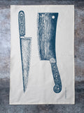 Organic Cotton Tea Towel with Knife & Cleaver Lino Print
