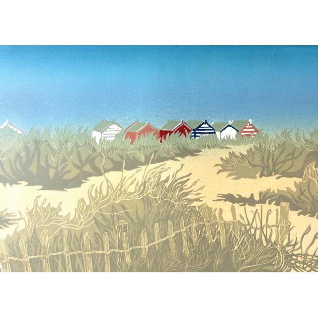 Anne Townshend, Sand Dunes (Beach Huts), Fine Art Greeting Card, Blank Inside
