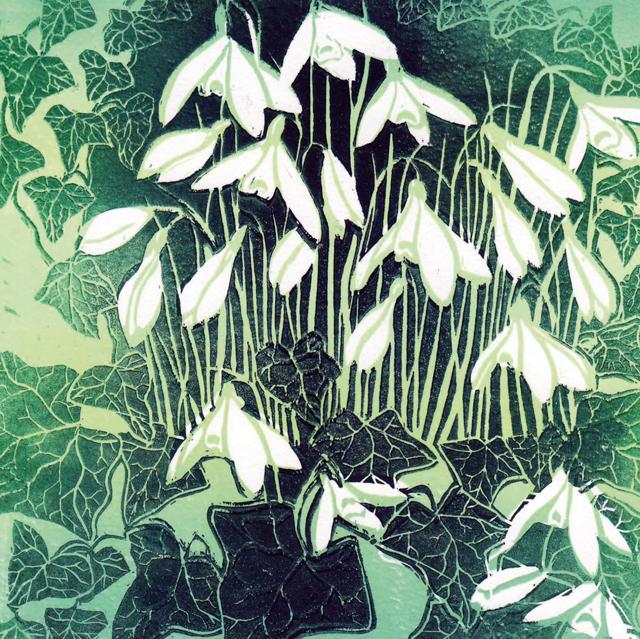 Caroline Barker, First Snowdrops, Fine Art Greeting card