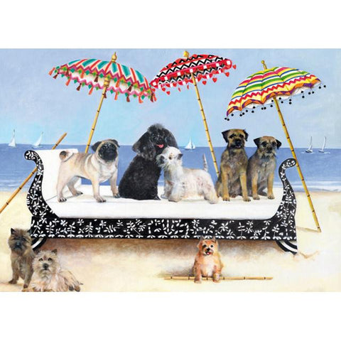 E B Watts, Small Dogs On A Day Bed, Blank Art Card