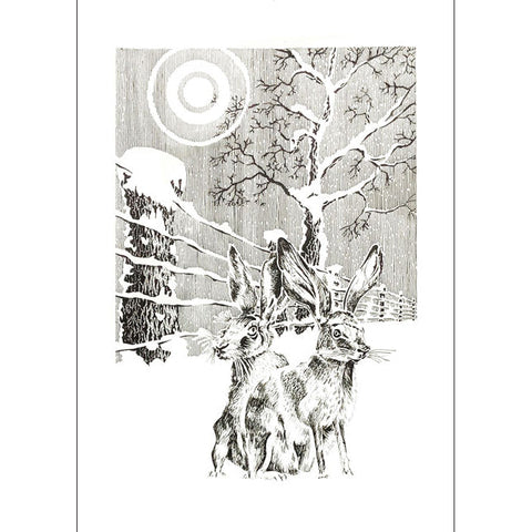 Kevin Cook, Hares In Winter, Fine Art Greeting Card