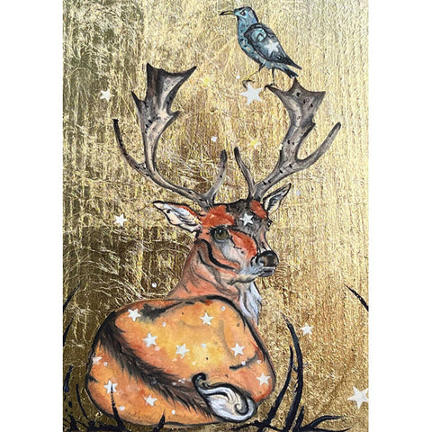 Sally Bruce Richards, Stag Sharing Stars, Fine Art Greeting Card