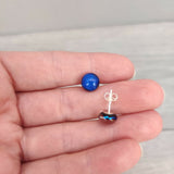 Small Electric Blue Dichroic Glass Silver Stud Earrings