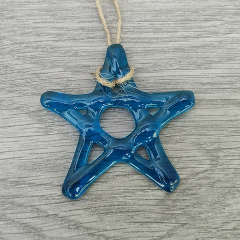 Blue Fused Glass Star Christmas Decoration