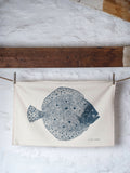 Organic Cotton Tea Towel with Turbot Lino Print