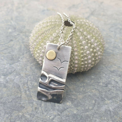 Rectangular Sterling Silver Beach Coastal Pendant