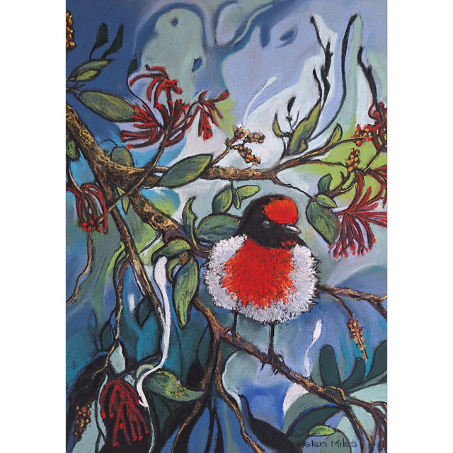 Helen Miles, All Fluffed Up (Australian Robin), Fine Art Greeting Card