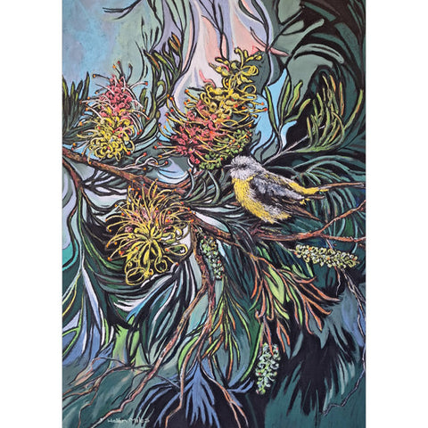 Helen Miles, Eastern Yellow Robin (Australian), Fine Art Greeting Card