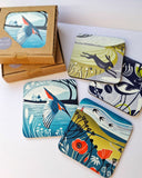 Set of 4 Coasters - Colourful Lino Print Designs