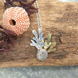 Silver and Brass Sea Urchin and Seaweed Pendant