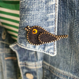 Hand Felted Blackbird Pin Badge With Zip Edge Detail