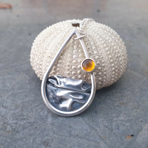 Silver Coastal Pendant with Amber