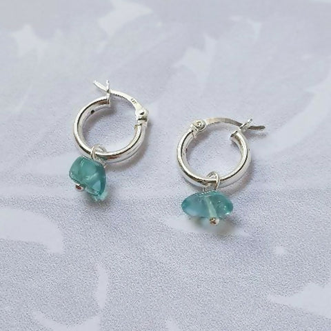 Apatite Gemstone - Mini Hoop Silver Earrings