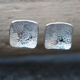 Square silver Stud Flower Earrings