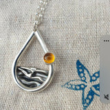 Silver Coastal Pendant with Amber