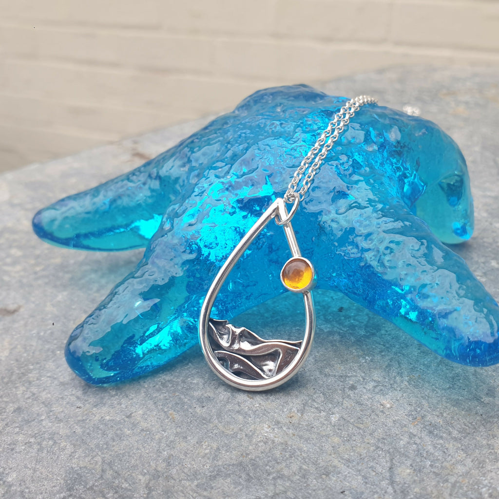 Smaller Silver Coastal Pendant with Amber