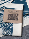 Organic Cotton Tea Towel with Four Boats Lino Print
