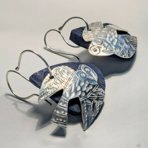 Handmade Owl Earrings - Sterling Silver with Lapis Lazuli