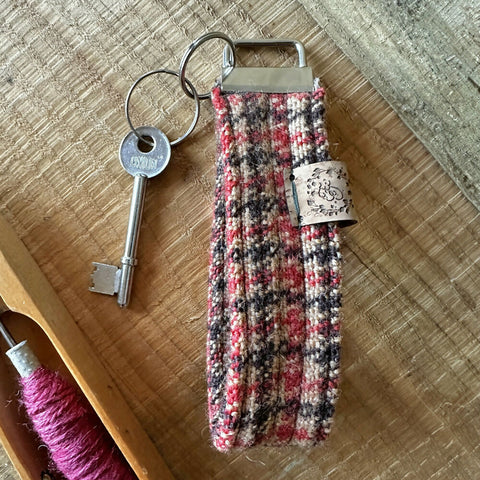 Brown, Beige and Orange Check - Handwoven British Wool Key Fob