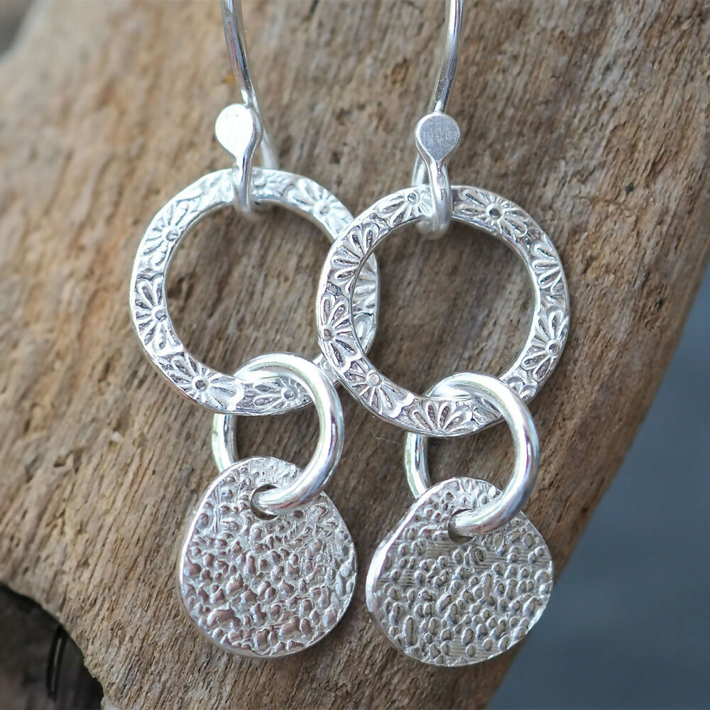Silver Daisy Chain Hoop Earrings