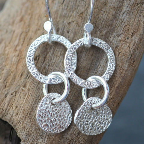 Silver Daisy Chain Hoop Earrings