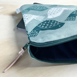 14” Hand quilted Laptop / Sketchbook / document sleeve | Grey & Blues Bird Design | British Made