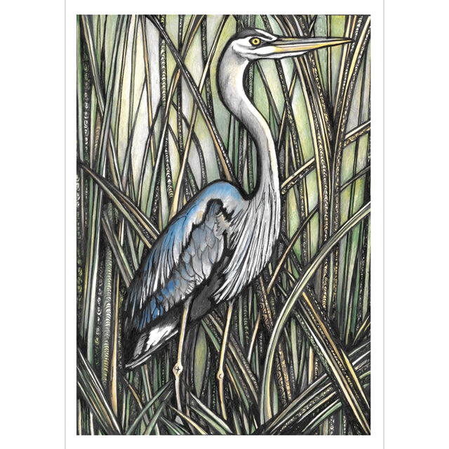 Jennifer Guest, Heron In The Reeds, Fine Art Greeting Card