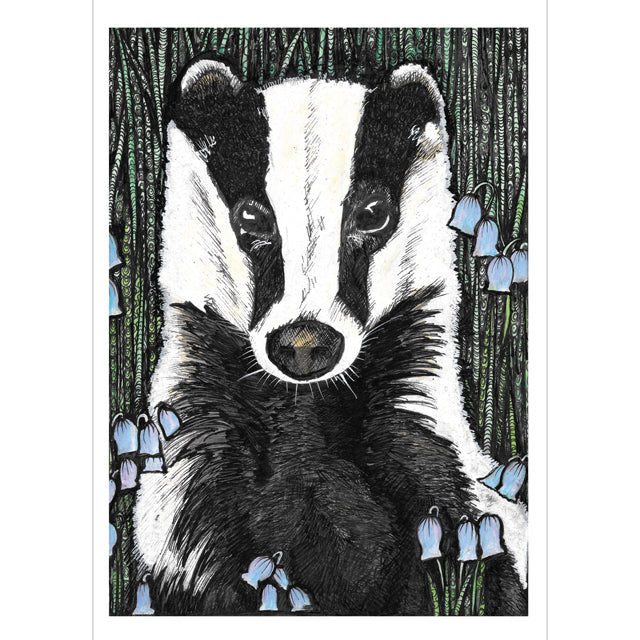 Jennifer Guest, Bluebell Badger, Fine Art Greeting Card