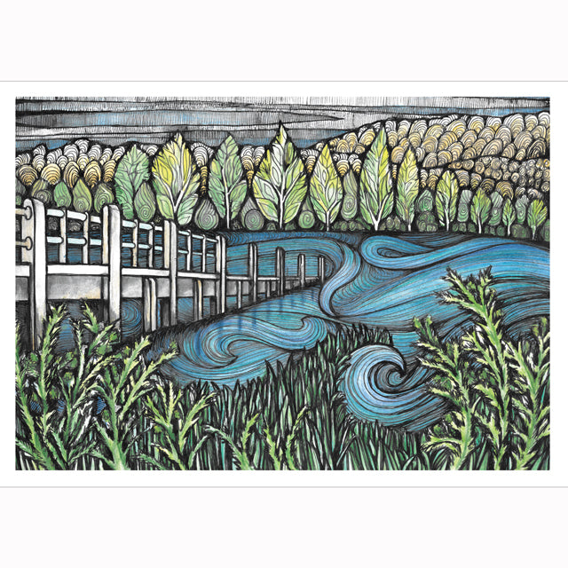 Jennifer Guest, Swirly Lake, Fine Art Greeting Card